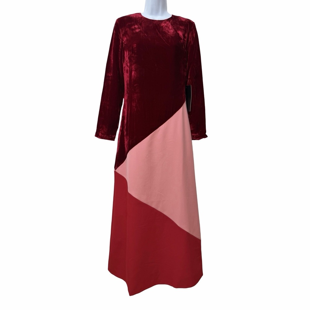 Tuckernuck Velvet Colorblock Mixed Media‎ Silk Blend Maxi Dress Size XS Red NEW